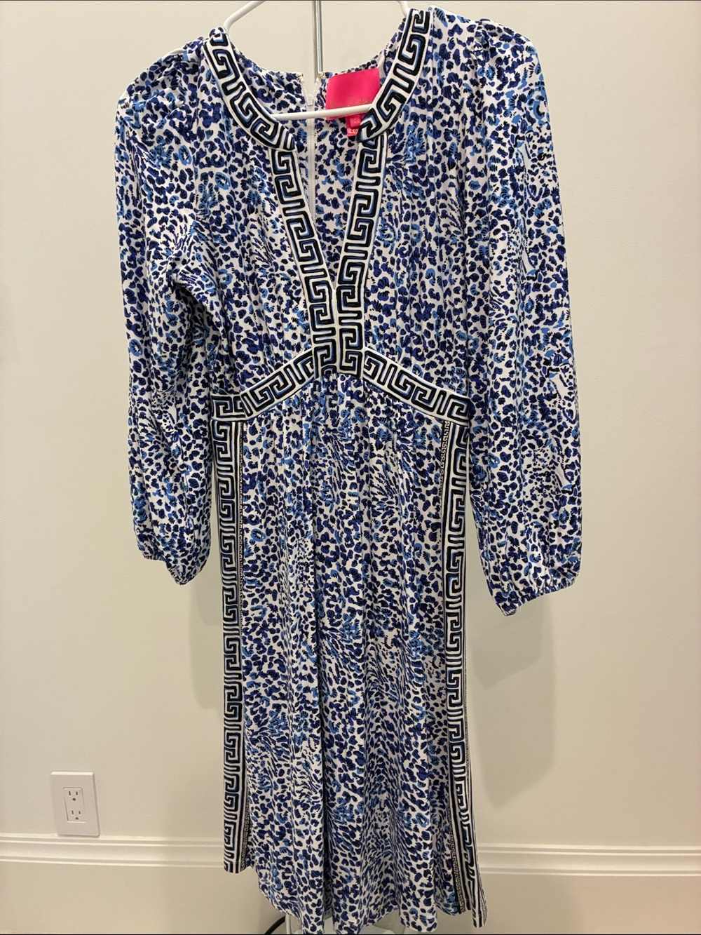 Lilly Pulitzer Blue Leopard Print Long Sleeve Midi Dress with Contrast Trim